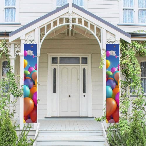 2 Stück Frühling-Sommer-Willkommensbanner zum Aufhängen, Flagge, Veranda-Schild für Haustür, Wand, Veranda, Banner, bunte Luftballons, Willkommens-Tür-Banner, Wandhintergrund, Urlaubsdekoration von PPTHSNVB