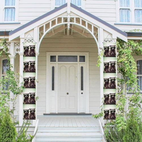 2 Stück Frühling-Sommer-Willkommensbanner zum Aufhängen, Flagge, Veranda-Schild für Haustür, Wand, Veranda, Banner, lustiger Waschbär, grüne Sonnenbrille, Willkommens-Tür-Banner, Wandhintergrund von PPTHSNVB