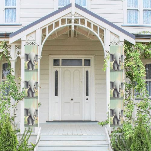 2 Stück Frühling-Sommer-Willkommensbanner zum Aufhängen, Flagge, Veranda-Schild für Haustür, Wand, Veranda, Banner, schöner Elefant, Willkommensbanner, Wandhintergrund, Urlaubsdekoration von PPTHSNVB