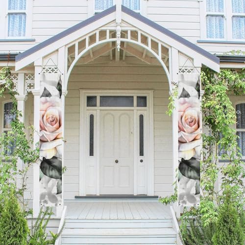 2 Stück Frühling-Sommer-Willkommensbanner zum Aufhängen, Flagge, Veranda-Schild für Haustür, Wand, Veranda, Banner, weiß, Aquarell, Blumen-Rose, Willkommens-Tür-Banner, Wandhintergrund 2 Stück Frühling-Sommer-Willkommensbanner zum Aufhängen, Flagge, Veranda-Schild für Haustür, Wand, Veranda, Banner, weiß, Aquarell, Blumen-Rose, Willkommens-Tür-Banner, Wandhintergrund von PPTHSNVB