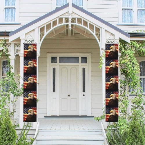 2 Stück Frühling-Sommer-Willkommensbanner zum Aufhängen, Veranda-Schild für Haustür, Wand, Veranda, Banner, Flagge und Adler, Willkommens-Tür-Banner, Wandhintergrund, Urlaubsdekoration von PPTHSNVB