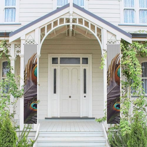 2 Stück Frühlings- und Sommer-Willkommensbanner zum Aufhängen, Flagge, Veranda-Schild für Haustür, Wand, Veranda, Banner, Pfauenfeder, Willkommens-Tür-Banner, Wandhintergrund, Urlaubsdekoration von PPTHSNVB