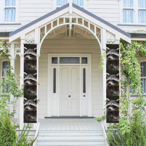 2 Stück Frühlings- und Sommer-Willkommensbanner zum Aufhängen, Flagge, Veranda-Schild für Haustür, Wand, Veranda, Banner, Waschbär, Willkommens-Tür-Banner, Wandhintergrund, Urlaubsdekoration von PPTHSNVB