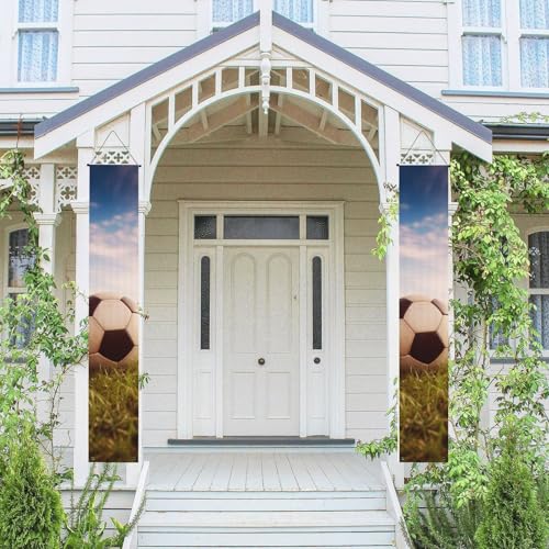 2 Stück Frühlings- und Sommer-Willkommensbanner zum Aufhängen, Veranda-Schild für Haustür, Wand, Veranda, Banner, Fußball auf einem Feld, Willkommens-Tür-Banner, Wandhintergrund, Urlaubsdekoration von PPTHSNVB