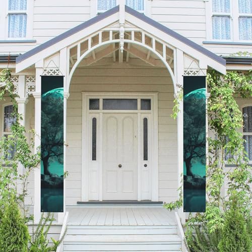 2 Stück Frühlings- und Sommer-Willkommensbanner zum Aufhängen, Veranda-Schild für Haustür, Wand, Veranda, Banner, blaugrün, Baum im Mondlicht, Willkommens-Tür-Banner, Wandhintergrund 2 Stück Frühlings- und Sommer-Willkommensbanner zum Aufhängen, Veranda-Schild für Haustür, Wand, Veranda, Banner, blaugrün, Baum im Mondlicht, Willkommens-Tür-Banner, Wandhintergrund von PPTHSNVB