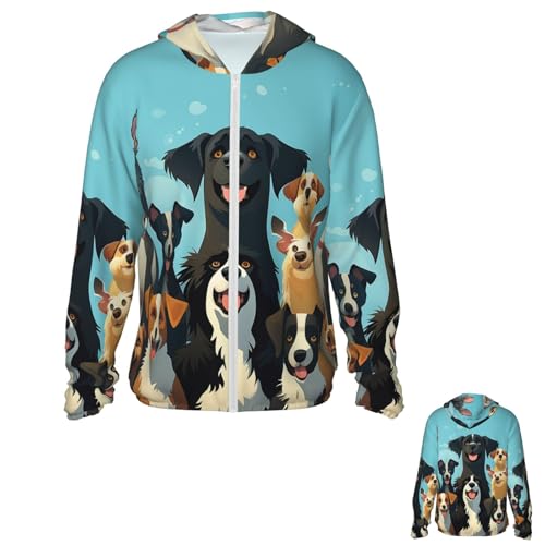 A Large Group of Dogs Sun Protection Hoodie Jacket UPF 50+, Full Zip Long Sleeve Sun Shirts with Pockets Rash Guard, Black, S von PPTHSNVB