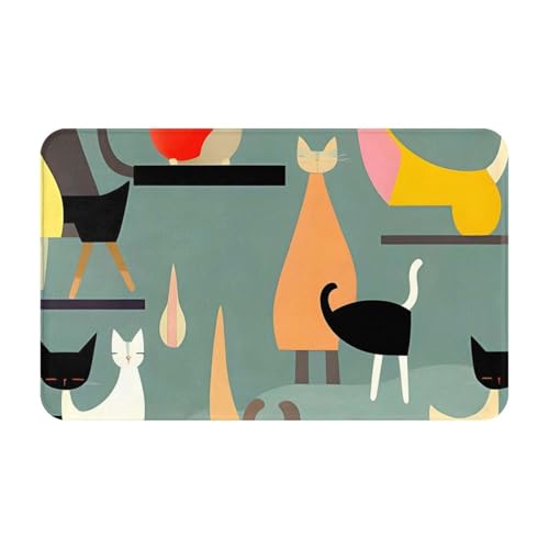 Fußmatte für den Eingangsbereich, strapazierfähig, für Eingangsbereich, Schmutzfangmatte, niedriges Profil, Fußmatte, Mitte des Jahrhunderts, moderne Kunst, Katzen, Eingangsteppich, saugfähig Fußmatte für den Eingangsbereich, strapazierfähig, für Eingangsbereich, Schmutzfangmatte, niedriges Profil, Fußmatte, Mitte des Jahrhunderts, moderne Kunst, Katzen, Eingangsteppich, saugfähig von PPTHSNVB