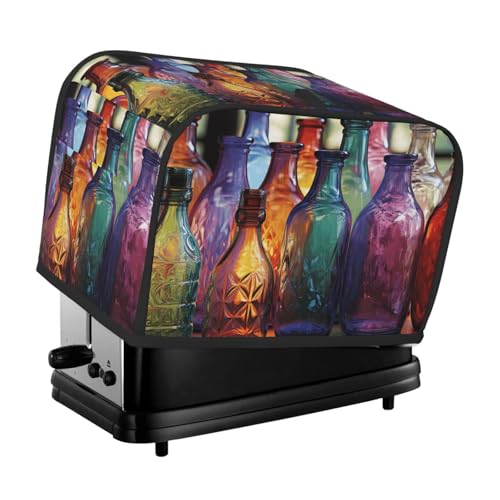 Toaster-Abdeckung für 2 Scheiben mit Taschen und Griff oben, für kleine Brotbackmaschinen, bunte Glasflaschen, Küche, kleine Geräte, waschbar, universelle Ofenabdeckungen von PPTHSNVB