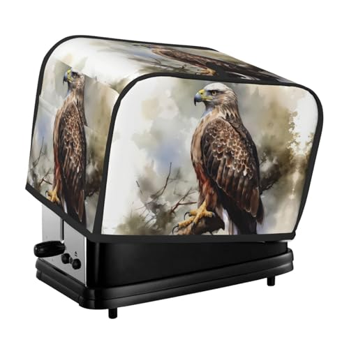 Toaster-Abdeckung für 2 Scheiben mit Taschen und Griff oben, kleine Brotbackmaschinen-Abdeckungen, Aquarell von Falke, der im Baum sitzt, Küche, kleine Geräte, waschbar, universelle Ofenabdeckungen von PPTHSNVB