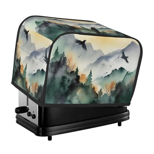 Toaster-Abdeckung für 2 Scheiben mit Taschen und Griff oben, kleine Brotbackmaschinen-Abdeckungen, Bergvögel, Aquarell, Küche, kleine Geräte, waschbar, universelle Ofenabdeckungen von PPTHSNVB