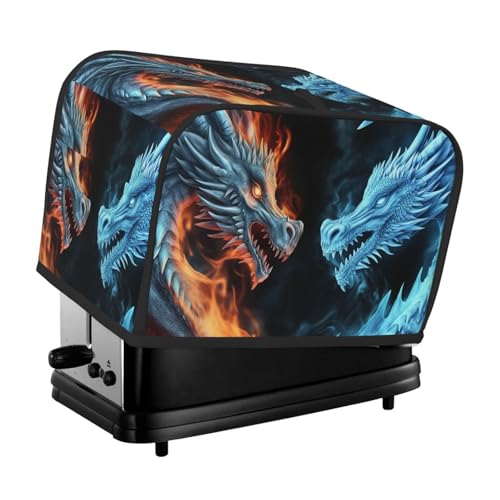 Toaster-Abdeckung für 2 Scheiben mit Taschen und Griff oben, kleine Brotbackmaschinen-Abdeckungen, Eis- und Feuerdrachen, Küche, kleine Geräte, waschbar, universelle Ofenabdeckungen von PPTHSNVB