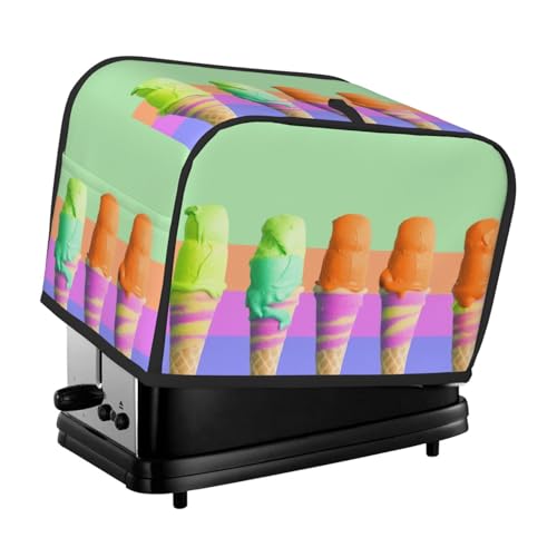 Toaster-Abdeckung für 2 Scheiben mit Taschen und Griff oben, kleine Brotbackmaschinen-Abdeckungen, Eiscreme, Regenbogen-Farbverlauf, Küche, kleine Geräte, waschbar, universelle Ofenabdeckungen von PPTHSNVB