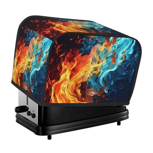 Toaster-Abdeckung für 2 Scheiben mit Taschen und Griff oben, kleine Brotbackmaschinen-Abdeckungen, Feuer- und Wassermuster, Küche, kleine Geräte, waschbar, universelle Ofenabdeckungen von PPTHSNVB