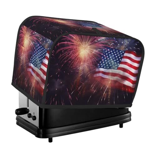 Toaster-Abdeckung für 2 Scheiben mit Taschen und Griff oben, kleine Brotbackmaschinen-Abdeckungen, Feuerwerk, amerikanische Flagge, 4. Juli, Küche, kleine Geräte, waschbar, universelle Ofenabdeckungen von PPTHSNVB