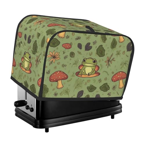 Toaster-Abdeckung für 2 Scheiben mit Taschen und Griff oben, kleine Brotbackmaschinen-Abdeckungen, Frösche und Pilze, Küche, kleine Geräte, waschbar, universelle Ofenabdeckungen von PPTHSNVB