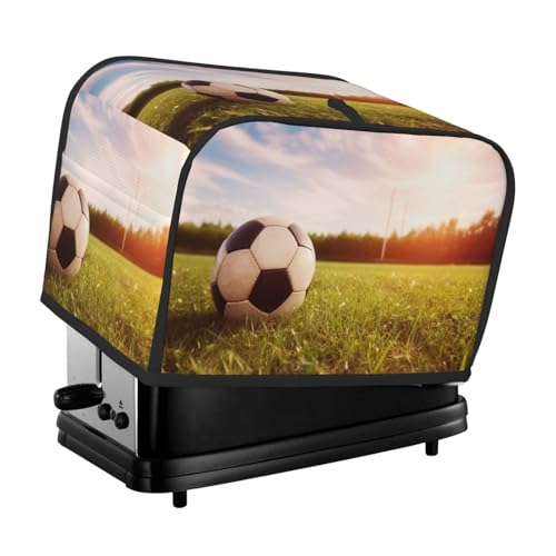 Toaster-Abdeckung für 2 Scheiben mit Taschen und Griff oben, kleine Brotbackmaschinen-Abdeckungen, Fußball auf einem Feld, Küche, kleine Geräte, waschbar, universelle Ofenabdeckungen von PPTHSNVB
