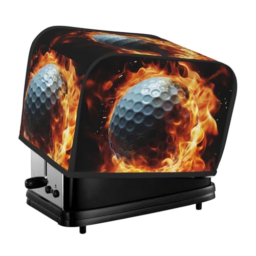 Toaster-Abdeckung für 2 Scheiben mit Taschen und Griff oben, kleine Brotbackmaschinen-Abdeckungen, Golfball auf Feuer, Küche, kleine Geräte, waschbar, universelle Ofenabdeckungen von PPTHSNVB