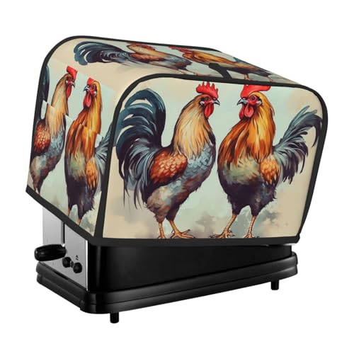 Toaster-Abdeckung für 2 Scheiben mit Taschen und Griff oben, kleine Brotbackmaschinen-Abdeckungen, Hahn und Henne, Küche, kleine Geräte, waschbar, universelle Ofenabdeckungen von PPTHSNVB