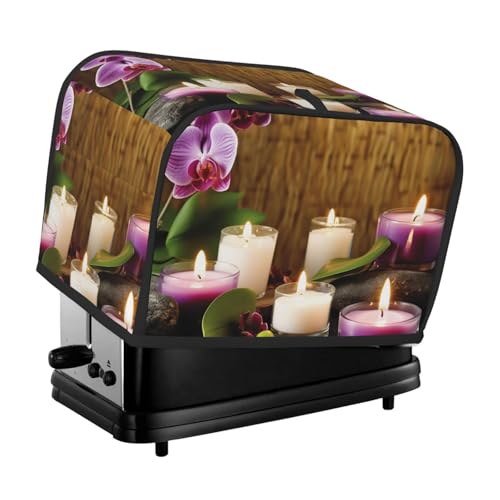 Toaster-Abdeckung für 2 Scheiben mit Taschen und Griff oben, kleine Brotbackmaschinen-Abdeckungen, Kerzen und Orchideen, Küche, kleine Geräte, waschbar, universelle Ofenabdeckungen von PPTHSNVB