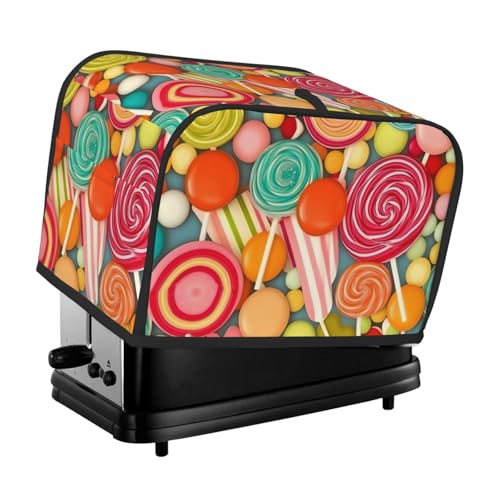 Toaster-Abdeckung für 2 Scheiben mit Taschen und Griff oben, kleine Brotbackmaschinen-Abdeckungen, Lutscher-Muster, Küche, kleine Geräte, waschbar, universelle Ofenabdeckungen von PPTHSNVB