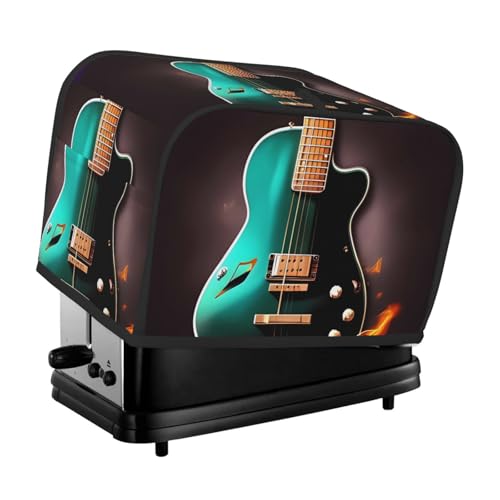 Toaster-Abdeckung für 2 Scheiben mit Taschen und Griff oben, kleine Brotbackmaschinen-Abdeckungen, Musik, Grün, Gitarre, Küche, kleine Geräte, waschbar, universelle Ofenabdeckungen von PPTHSNVB