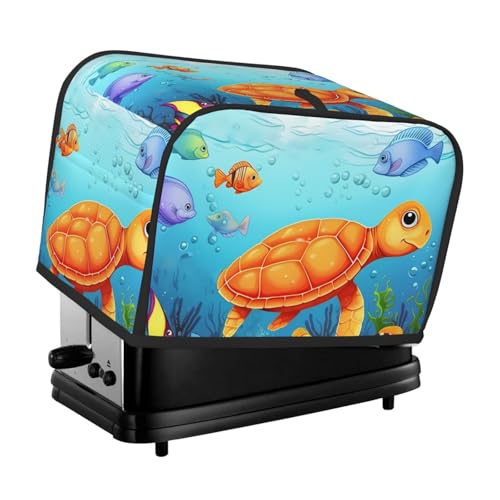 Toaster-Abdeckung für 2 Scheiben mit Taschen und Griff oben, kleine Brotbackmaschinen-Abdeckungen, Schildkröte und Fische, Küche, kleine Geräte, waschbar, universelle Ofenabdeckungen von PPTHSNVB
