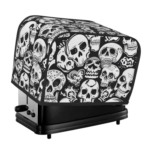 Toaster-Abdeckung für 2 Scheiben mit Taschen und Griff oben, kleine Brotbackmaschinen-Abdeckungen, Totenkopf, Küche, kleine Geräte, waschbar, universelle Ofenabdeckungen von PPTHSNVB