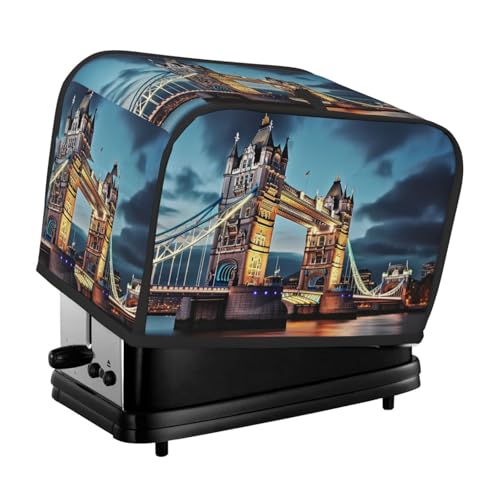 Toaster-Abdeckung für 2 Scheiben mit Taschen und Griff oben, kleine Brotbackmaschinen-Abdeckungen, Tower Bridge in London, Küche, kleine Geräte, waschbar, universelle Ofenabdeckungen von PPTHSNVB