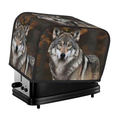 Toaster-Abdeckung für 2 Scheiben mit Taschen und Griff oben, kleine Brotbackmaschinen-Abdeckungen, Wild, Grau, Wolf, Küche, kleine Geräte, waschbar, universelle Ofenabdeckungen von PPTHSNVB