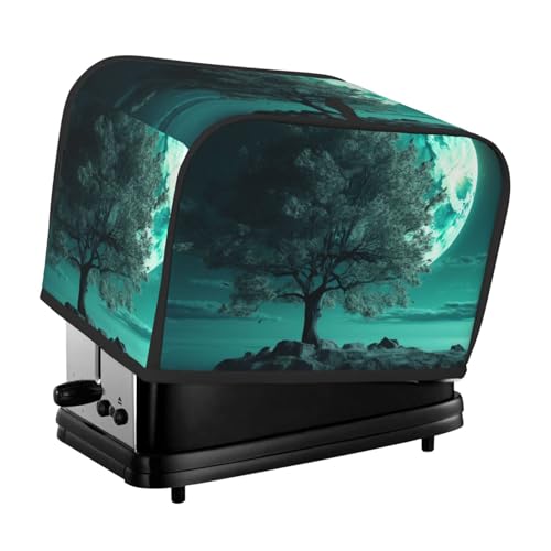 Toaster-Abdeckung für 2 Scheiben mit Taschen und Griff oben, kleine Brotbackmaschinen-Abdeckungen, blaugrün, Baum im Mondlicht, Küche, kleine Geräte, waschbar, universelle Ofenabdeckungen von PPTHSNVB