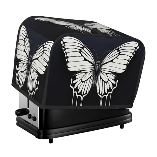 Toaster-Abdeckung für 2 Scheiben mit Taschen und Griff oben, kleine Brotbackmaschinen-Abdeckungen, ein schwarz-weißer Schmetterling, Küchen-Abdeckung für kleine Geräte, waschbar, universelle von PPTHSNVB