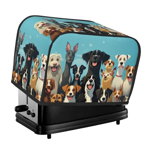 Toaster-Abdeckung für 2 Scheiben mit Taschen und Griff oben, kleine Brotbackmaschinen-Abdeckungen, eine große Gruppe von Hunden, Küche, kleine Geräte, waschbar, universelle Ofenabdeckungen von PPTHSNVB