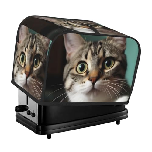 Toaster-Abdeckung für 2 Scheiben mit Taschen und Griff oben, kleine Brotbackmaschinen-Abdeckungen, eine neugierige Katze, Küche, kleine Geräte, waschbar, universelle Ofenabdeckungen von PPTHSNVB