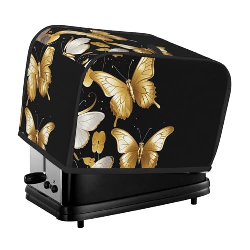 Toaster-Abdeckung für 2 Scheiben mit Taschen und Griff oben, kleine Brotbackmaschinen-Abdeckungen, goldfarben, weiß, Schmetterlinge, Schwarz, Küche, kleine Geräte, waschbar, universelle von PPTHSNVB