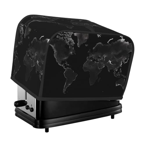 Toaster-Abdeckung für 2 Scheiben mit Taschen und Griff oben, kleine Brotbackmaschinen-Abdeckungen, schwarz, Weltkarte, Küche, kleine Geräte, waschbar, universelle Ofenabdeckungen von PPTHSNVB