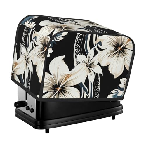 Toaster-Abdeckung für 2 Scheiben mit Taschen und Griff oben, kleine Brotbackmaschinen-Abdeckungen, schwarz-weiß, hawaiianische Blumen, Küche, kleine Geräte, waschbar, universelle Ofenabdeckungen von PPTHSNVB