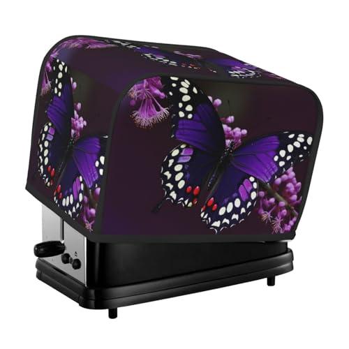 Toaster-Abdeckung für 2 Scheiben mit Taschen und Griff oben, kleine Brotbackmaschinen-Abdeckungen, violett, Pflaume, Schmetterling, Küche, kleine Geräte, waschbar, universelle Ofenabdeckungen von PPTHSNVB