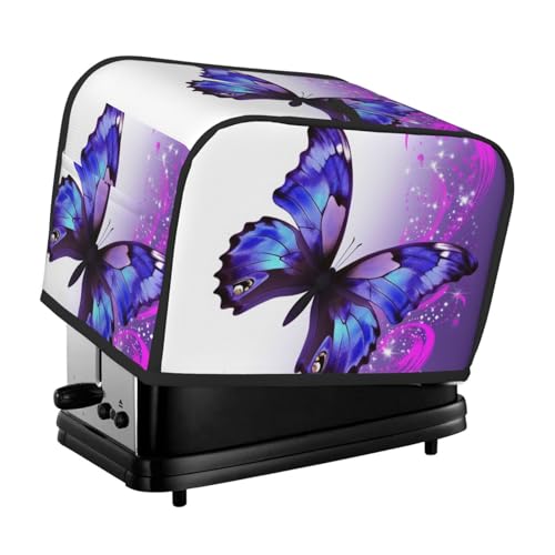 Toaster-Abdeckung für 2 Scheiben mit Taschen und Griff oben, kleine Brotbackmaschinen-Abdeckungen, violett, Schmetterling, Küche, kleine Geräte, waschbar, universelle Ofenabdeckungen von PPTHSNVB