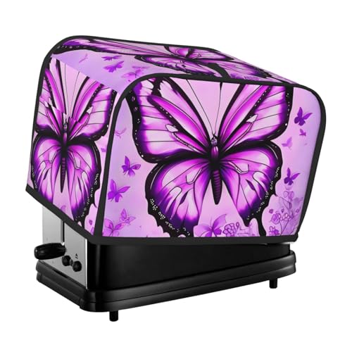Toaster-Abdeckung für 2 Scheiben mit Taschen und Griff oben, kleine Brotbackmaschinen-Abdeckungen, violett, Schmetterling, Küche, kleine Geräte, waschbar, universelle Ofenabdeckungen von PPTHSNVB
