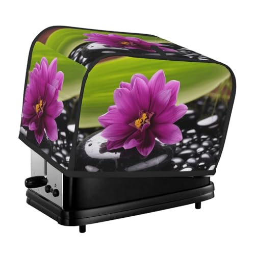 Toaster-Abdeckung für 2 Scheiben mit Taschen und Griff oben, kleine Brotbackmaschinen-Abdeckungen, violette Blume mit schwarzem Stein, Küche, kleine Geräte, waschbar, universelle Ofenabdeckungen von PPTHSNVB