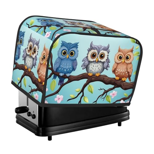 Toaster-Abdeckung für 2 Scheiben mit Taschen und Griff oben, kleine Brotbackmaschinen-Abdeckungen für Eulen auf einem Ast, Küche, kleine Geräte, waschbar, universelle Ofenabdeckungen von PPTHSNVB