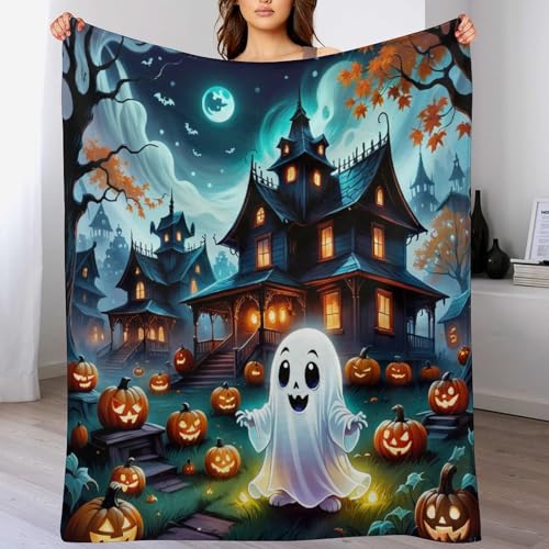 PPZYY Kuscheldecke Flanell Flannel Halloween-Geist Decken Gedruckte Fleecedecke Weich Wohndecke Tagesdecke Sofadecke Decke Sofa & Bett （130×150cm） von PPZYY