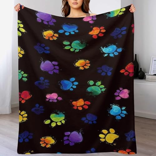 Pfotenabdrücke Decke Kuscheldecke Mit 3D Muster Fleece Warm & Weich Flauschige Flannel Decken, Vier Jahreszeiten Bett Sofadecke （150×200cm） von PPZYY