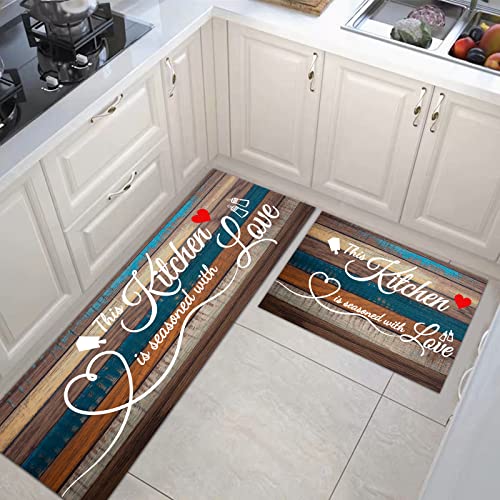 PQCXXA 2 Stück Küchenteppiche und Teppiche abstraktes Ölgemälde geometrisches Gekritzel Wasser und Öl aufnehmen Küche Matten Fußmatte Teppich Set für Küche, Wäscherei,Wohnzimme (A2, 40x120cm+40x60cm) von PQCXXA