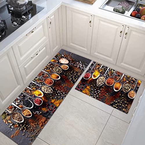 PQCXXA 2 Stück Küchenteppiche und Teppiche abstraktes Ölgemälde geometrisches Gekritzel Wasser und Öl aufnehmen Küche Matten Fußmatte Teppich Set für Küche, Wäscherei,Wohnzimme (A3, 43x150cm+43x75cm) von PQCXXA