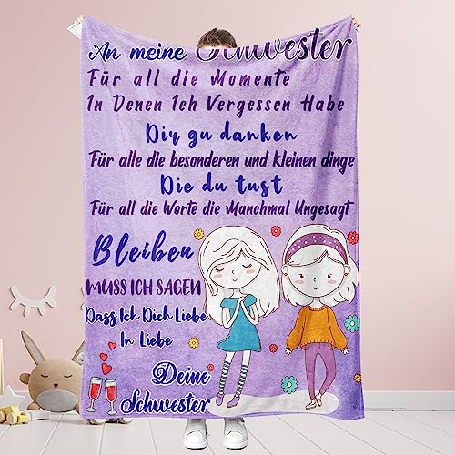 PQCXXA Schwester Geschenk, Geschenke für Schwester, Beste Schwester Kuscheldecke Geschenke, Personalisierte Sinnvolles Geschenk für Schwester Geburtstag, Große Schwester (Für Schwester A, 150x200cm) von PQCXXA