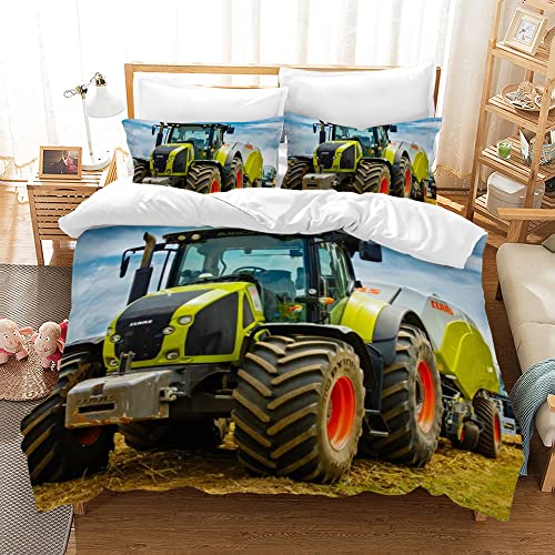 PQCXXA Traktor kinderbettwäsche 200x200cm,3-teilig Grün Traktor Bettwäsche-Set mit Reißverschluss und 2 Kissenbezug 65x65cm, für Kinder Jugendliche Jungen von PQCXXA