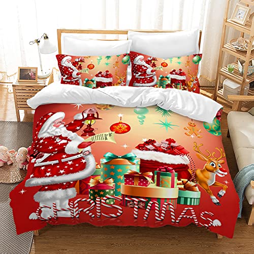 PQCXXA Weihnachten Bettwäsche Set für Jugendliche Kinder Santa Claus und Elch Muster Bettbezug Set mit Reißverschluss und 2 Kissenbezug 50x75cm (Weihnachtssüßigkeit, 135x200cm) von PQCXXA