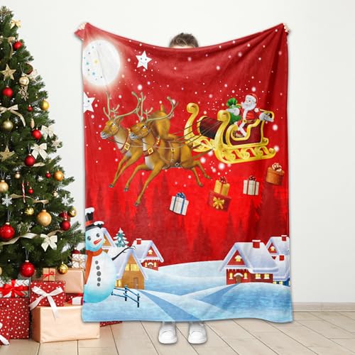 Weihnachts kuscheldecke, Christmas Cartoon Flanell Fleecedecke for Erwachsene Kinder, 100% Mikrofaser,Warmer Winter für Bettwäsche, Couch und Sofa (130x150cm, Weihnachts F) von PQCXXA