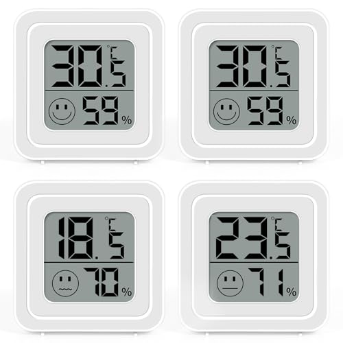 PQETBV Hygrometer Thermometer, 4 Stück Mini Digitales Thermometer, Raumthermometer Innen, Digitale Luftfeuchtigkeitsmessgerät für Innenraum, Büro, Weinkeller, Gewächshaus von PQETBV